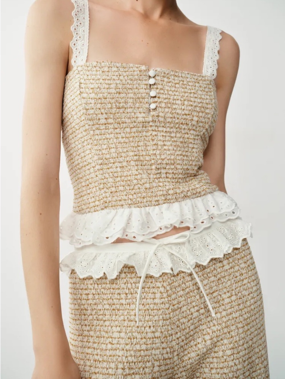 Zara Combination Textured Top in Ecru/Brown - 5039/273/086